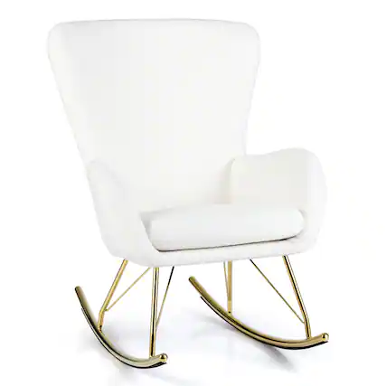 Front. Gymax - Gymax Nursery Rocking Chair w/ Curved Backrest & Armrests Detachable Seat Cushion - White.