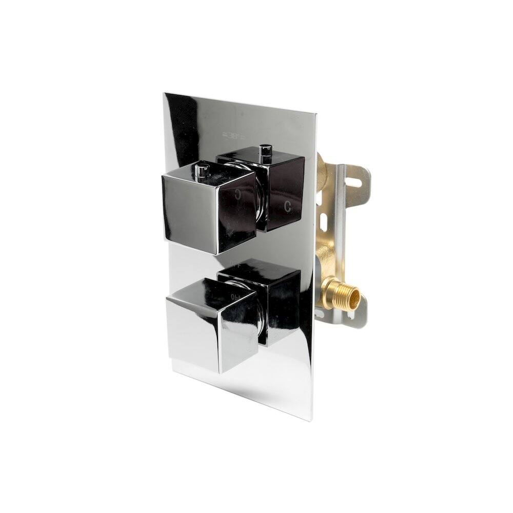 Angle. Alfi - Polished Chrome Square Knob 1 Way Thermostatic Shower Mixer - Silver.