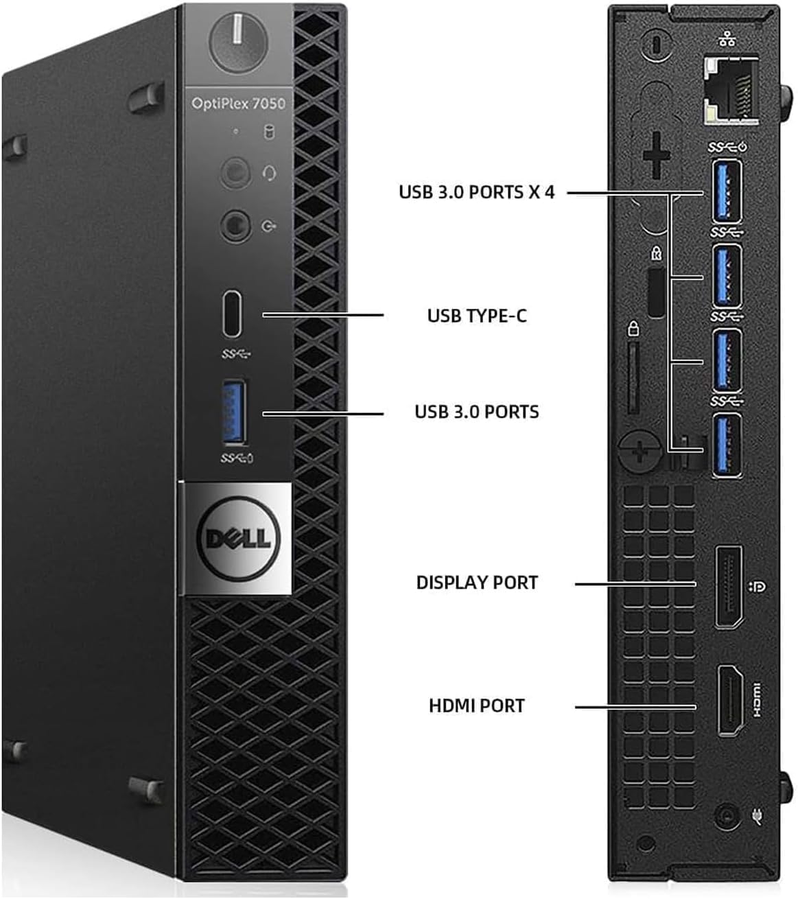 OptiPlex 7050 USB 3.0 PORTS X 4 + C USB TYPE-C a USB 3.0 PORTS + DELL DISPLAY PORT : HDMI PORT
