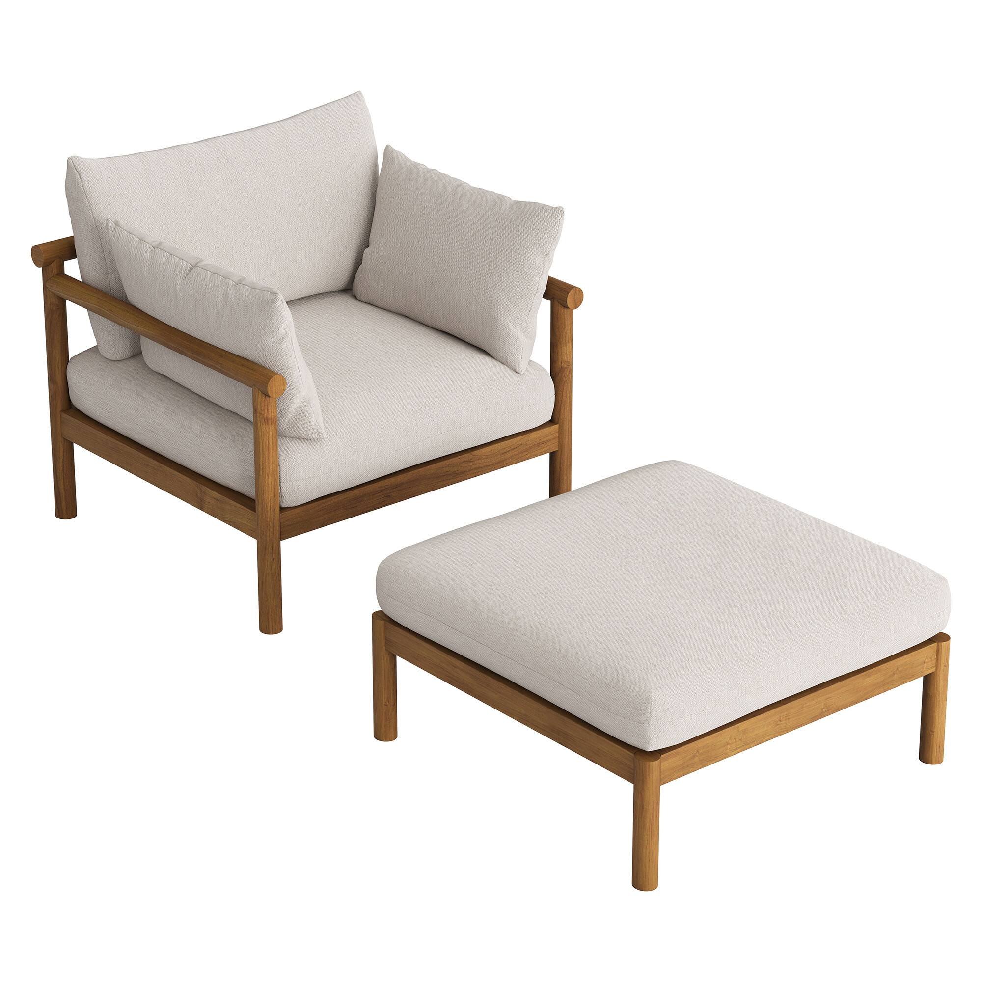 Angle. Modway - Eleni 2-Piece Outdoor Teak Wood Armchair and Ottoman Set by Modway - Natural Sail.