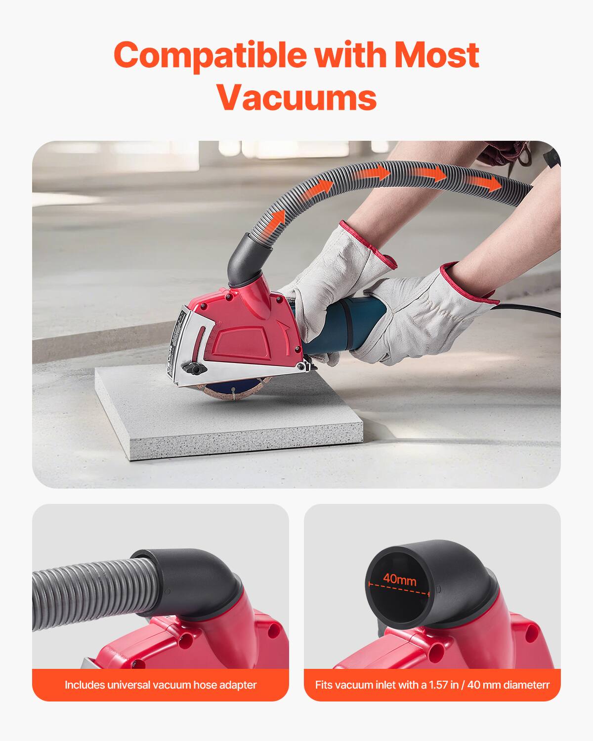 Compatible with Most Vacuums

Includes universal vacuum hose adapter

Fits vacuum inlet with a 1.57 in / 40 mm diameter