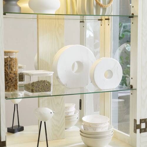 Alt View 1. LUCKY ONE - Freestanding Lighted Glass Curio Display Cabinet with Adjustable Shelves for Wine Toy Collectibles - Antique White.