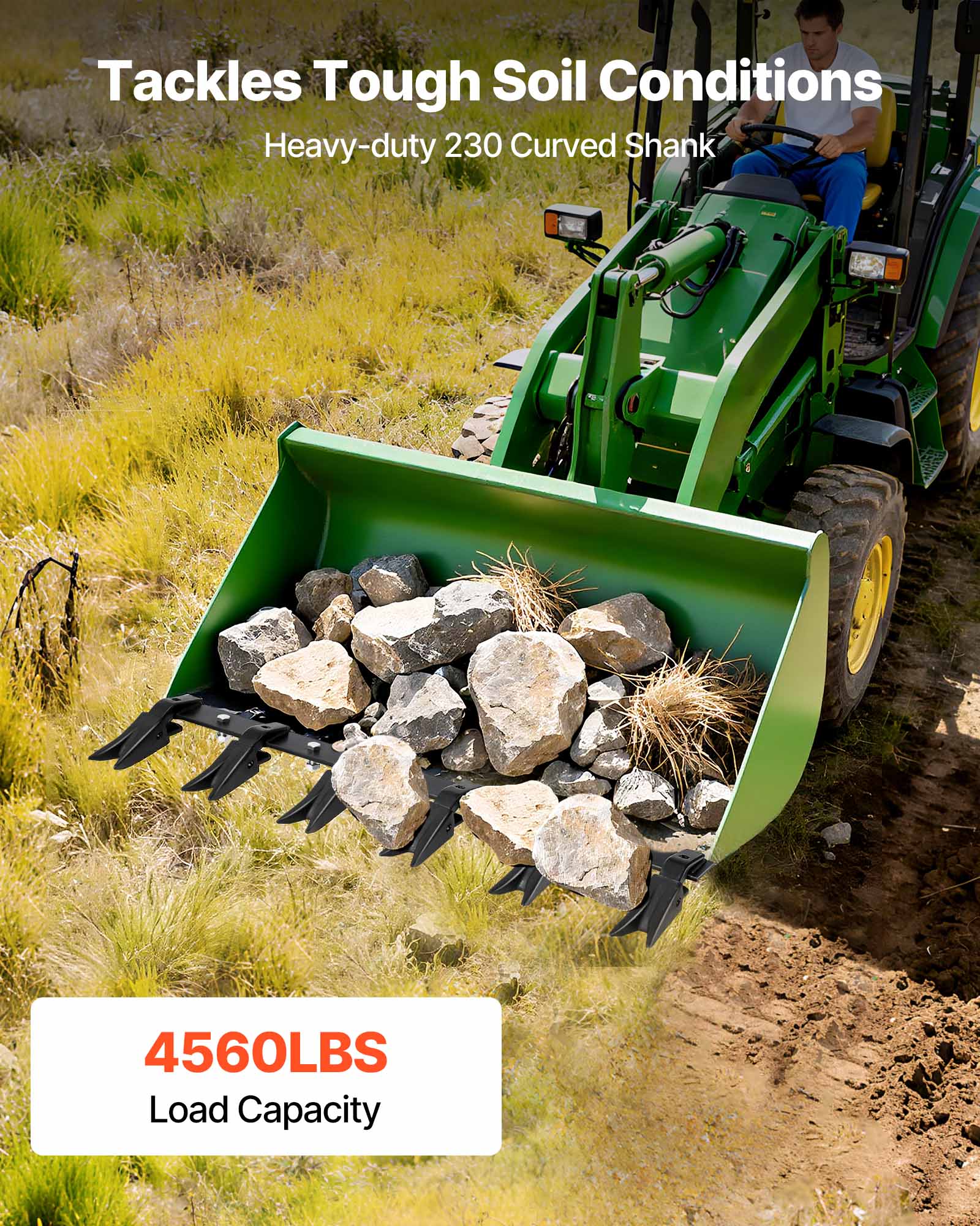 Tackles Tough Soil Conditions  
Heavy-duty 230 Curved Shank  

4560LBS Load Capacity