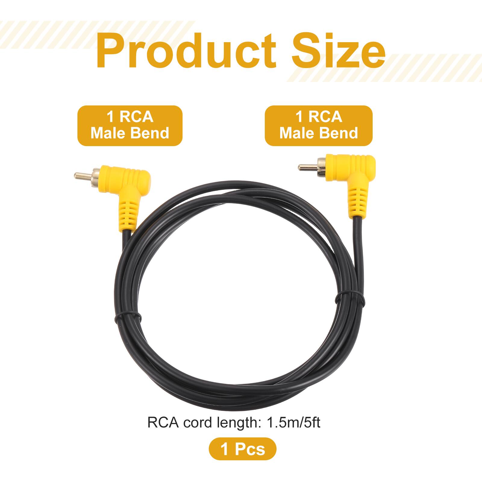 Product Size  
1 RCA Male Bend  
1 RCA Male Bend  
RCA cord length: 1.5m/5ft  
1 Pcs
