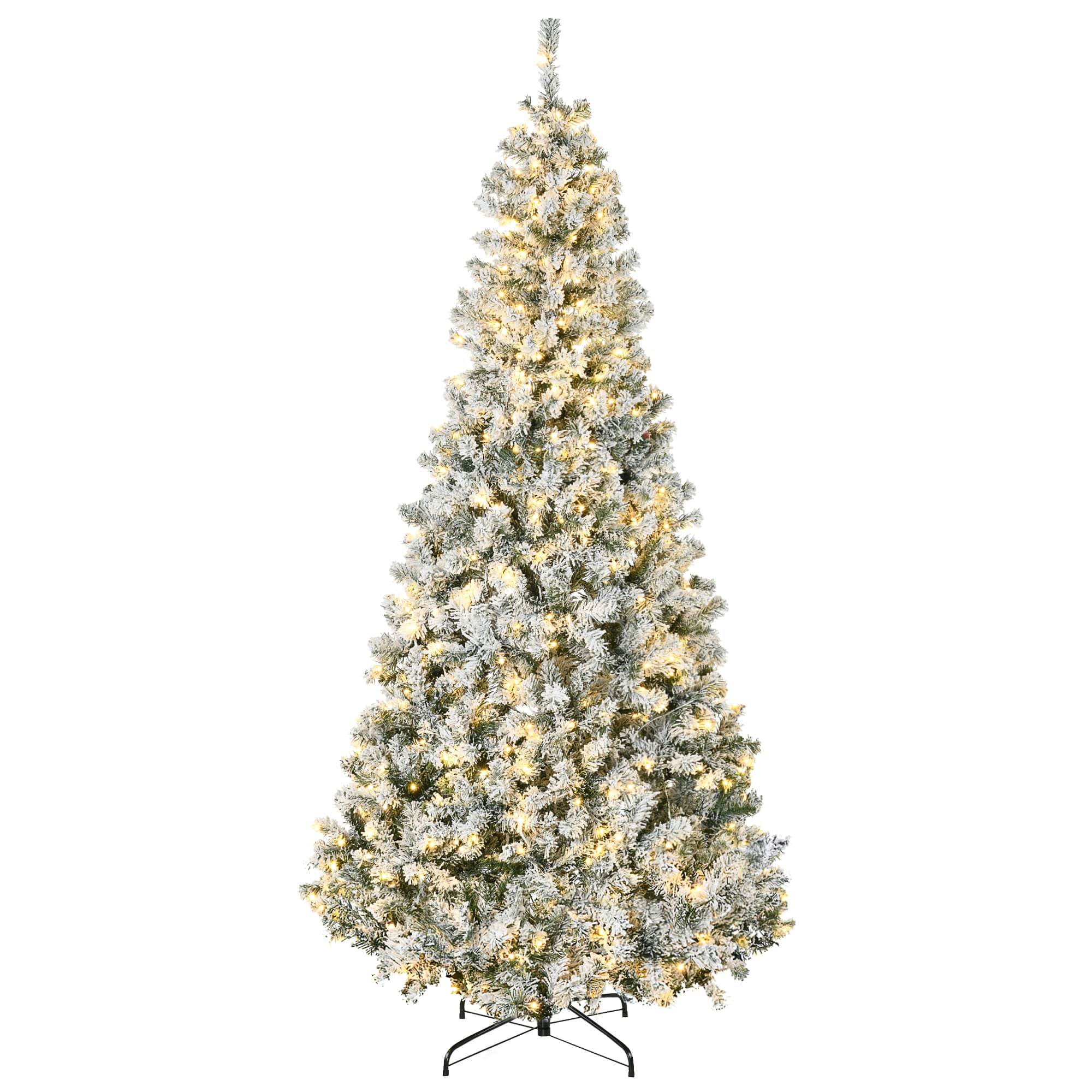 Homcom - 7.5ft Prelit Snow Flocked Artificial Christmas Tree, 1188 Branches 500 Warm White LEDs - Green