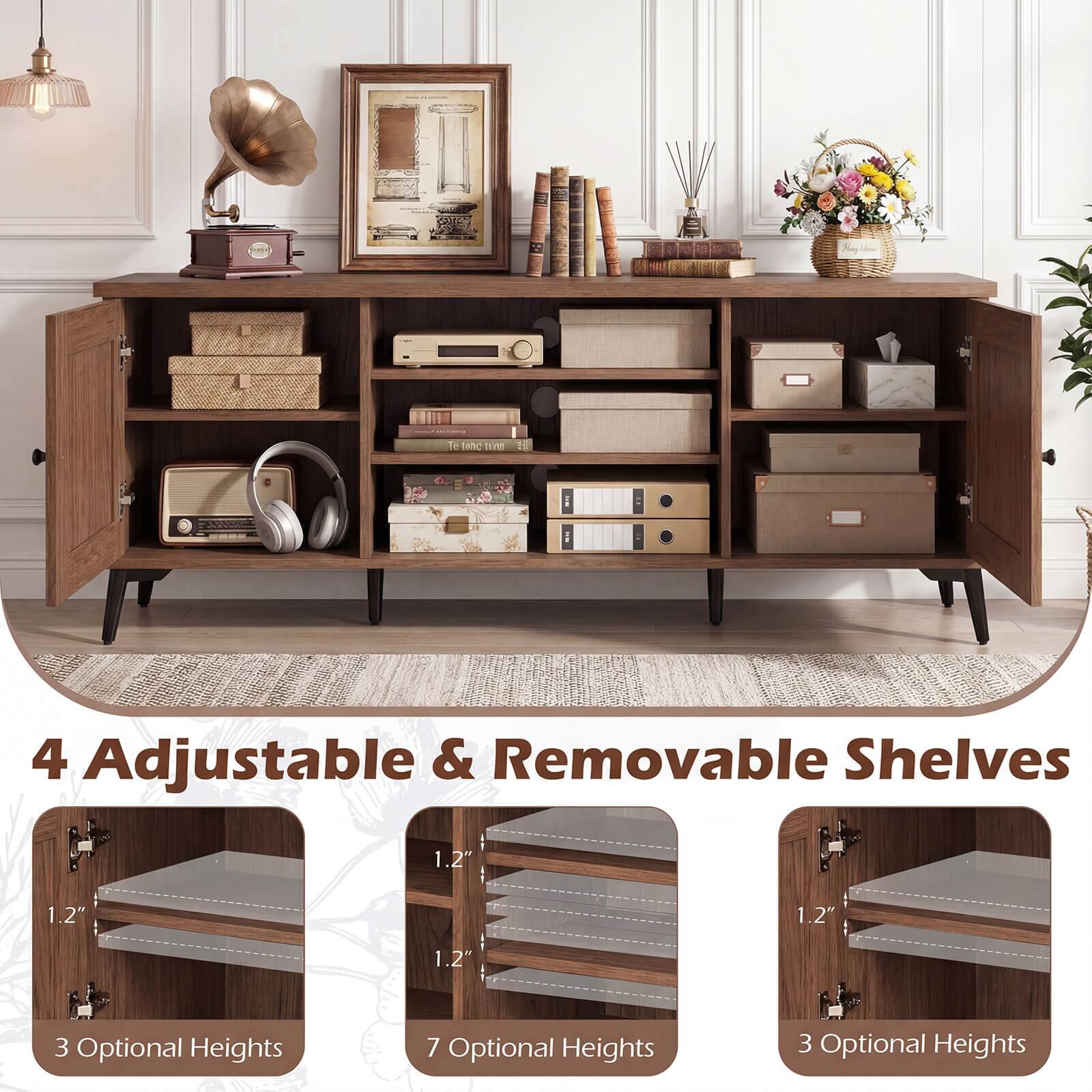 4 Adjustable & Removable Shelves  
1.2"  
3 Optional Heights  
7 Optional Heights  
3 Optional Heights