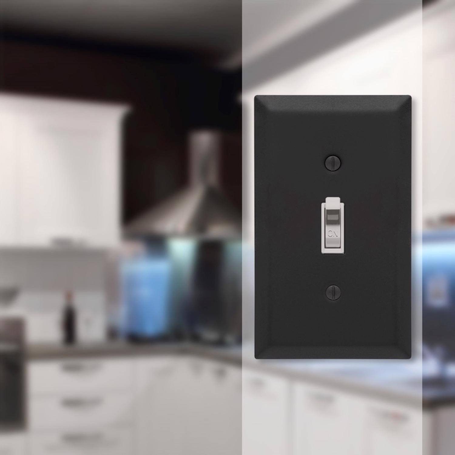 Angle. AMERELLE - Amerelle Century Matte Black 1 gang Stamped Steel Toggle Wall Plate 1 pk - Black.