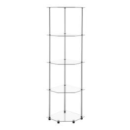 FurniFact - Corner Tower Shelf, Gray Glass - Metallic