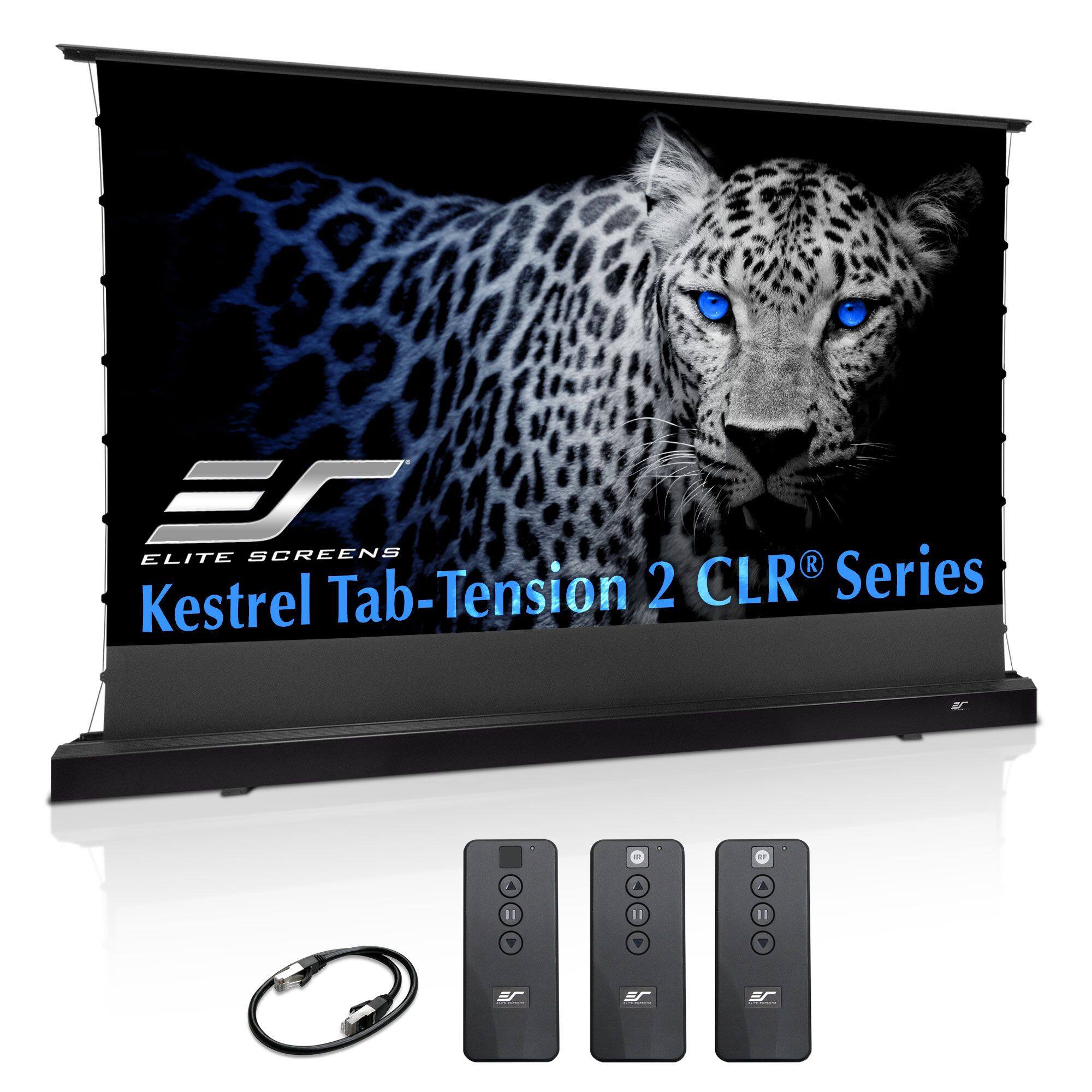 Elite Screens - Kestrel Tab-Tension 2 CLR®,101" D,16:9 Ceiling Light Ultra-Short Throw Electric Floor-Rising Screen FTE101UH3-CLR - Black