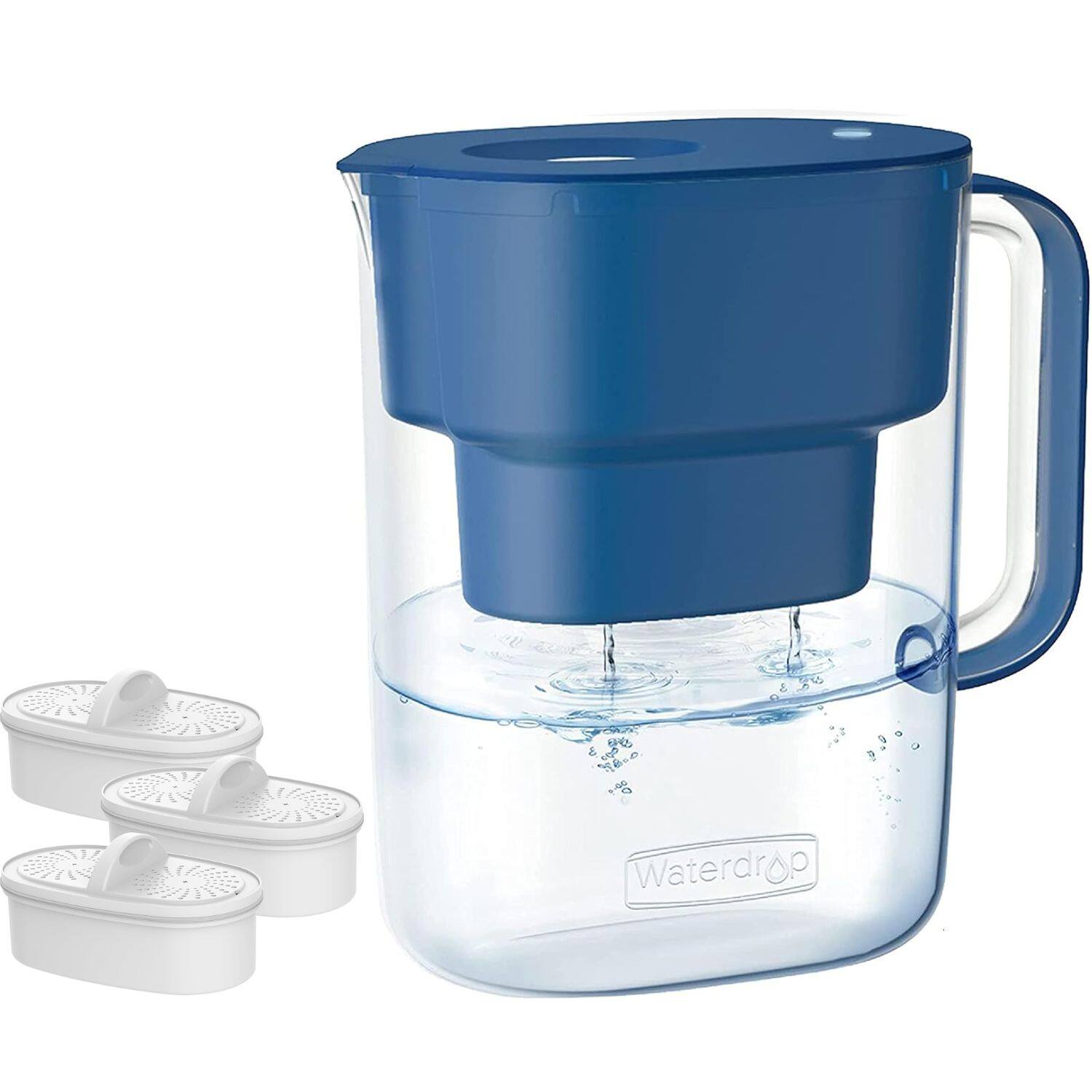 Front. Waterdrop - Waterdrop WD-PT-07C Water Filter Pitcher, 200-Gallon Long-Life, Extra PF-01A-3 Standard Filters - Blue.