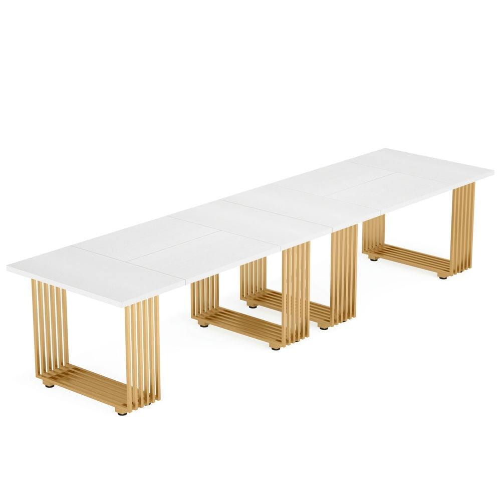 Alt View 2. Resenkos - Study Writing Desk, Computer Desk,70.9" Executive Desk, Modern Office Computer Desk Conference Table,White & Gold - White.