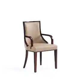 Manhattan Comfort - Grand Traditional Wood Upholstered Dining Chair with Arms - Tan
