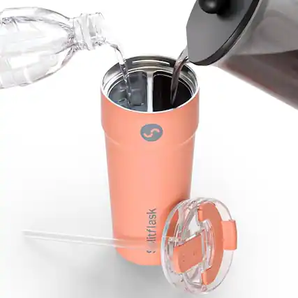 Front. Splitflask - Dual Chamber 2-in-1 Tumbler for Two Drinks 30 oz - Rizzy Orange - Rizzy Orange.