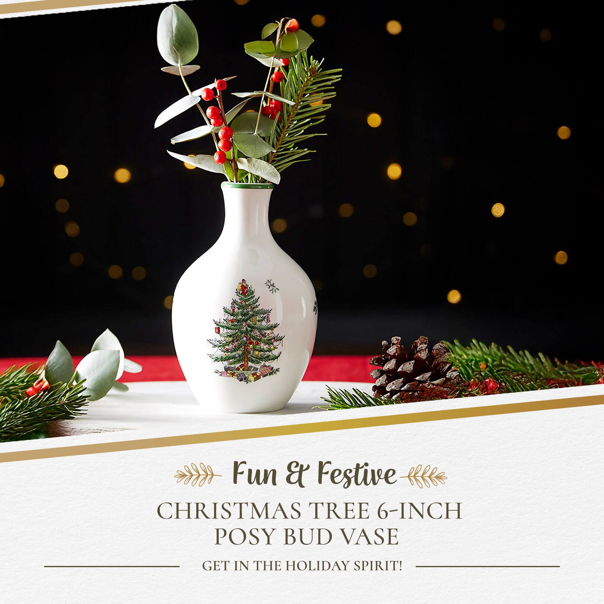 Fun & Festive CHRISTMAS TREE 6-INCH POSY BUD VASE  
GET IN THE HOLIDAY SPIRIT!