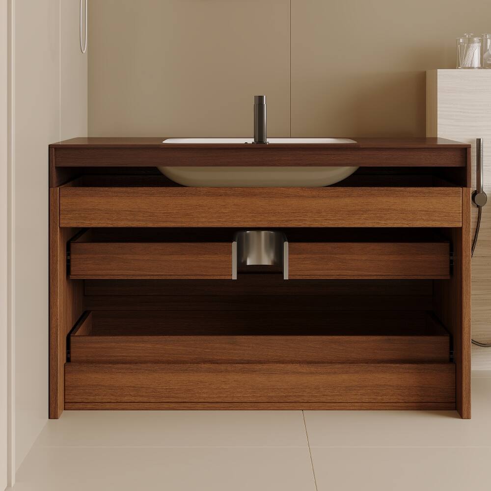 Alt View 3. Loheer - Loheer 29.9 inch floating bathroom vanity Walnut Wall Mounted Vanity with Sink - Walnut.