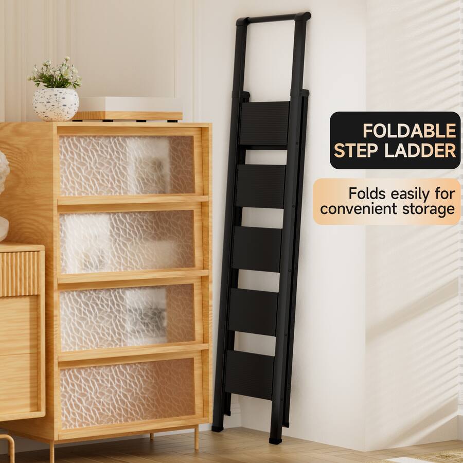 Step 1 Loading Image Topteng 5 Step Foldable Ladder, Aluminum Step Stool with Anti Slip ...