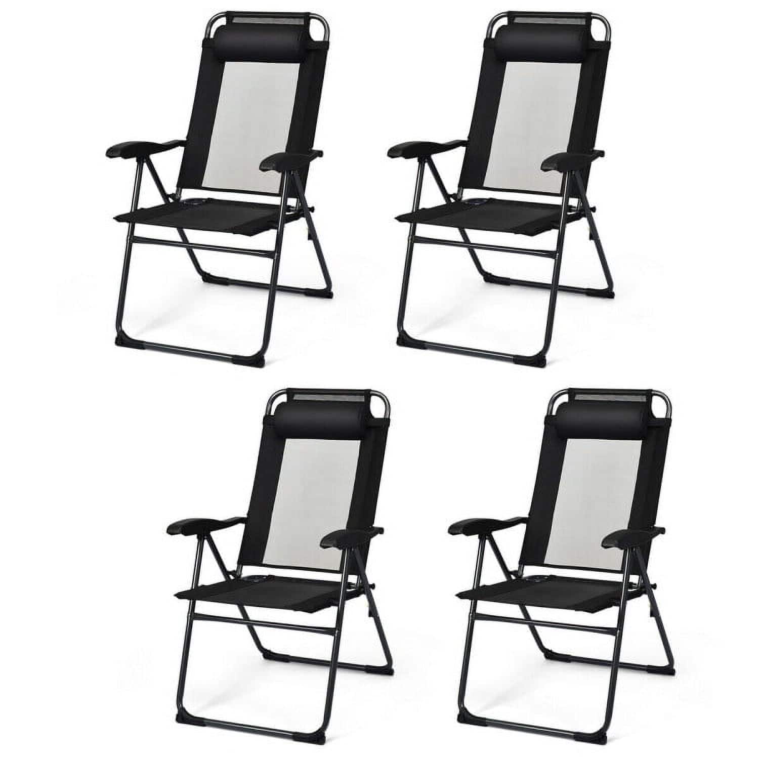 Pefilos - 4 Pieces Patio Garden Adjustable Reclining Folding Chairs with Headrest- Outdoor Stackable Dining Chairs - Black