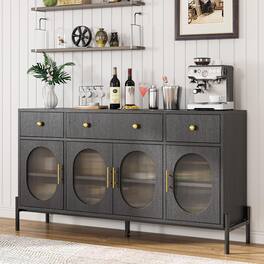 Homhougo - Buffet Cabinet with Storage,62'' Large Sideboard Buffet Cabinet - Black