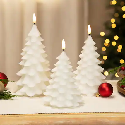 Front. Northlight - Flickering Flameless LED Christmas Tree Wax Candles - 7.25" - White - Set of 3 - White.