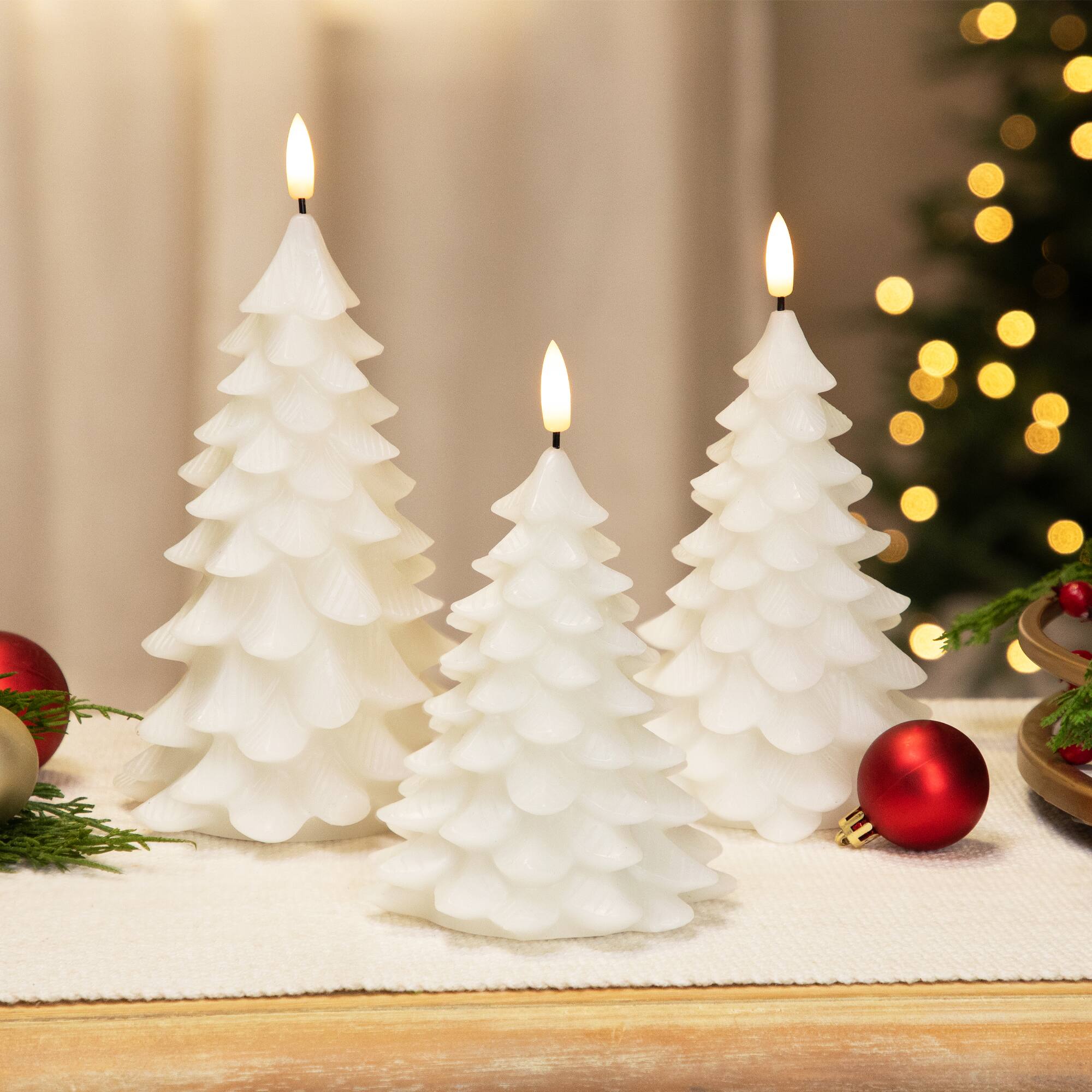 Front. Northlight - Flickering Flameless LED Christmas Tree Wax Candles - 7.25" - White - Set of 3 - White.