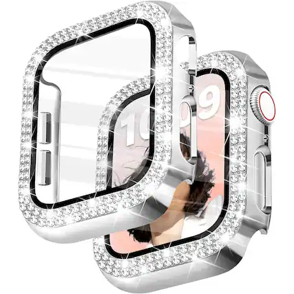 Front. Entronix - Entronix Case Compatible with iWatch Series 6/5/4/SE (3rd/2nd/1st Gen), 44mm - Diamond Cover - Silver.