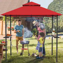 Mondawe - 8 x 5 FT Freestanding Grill Gazebo Canopy with 2 Shelves, 5 Hooks, and Bottle Opener - Dark Red