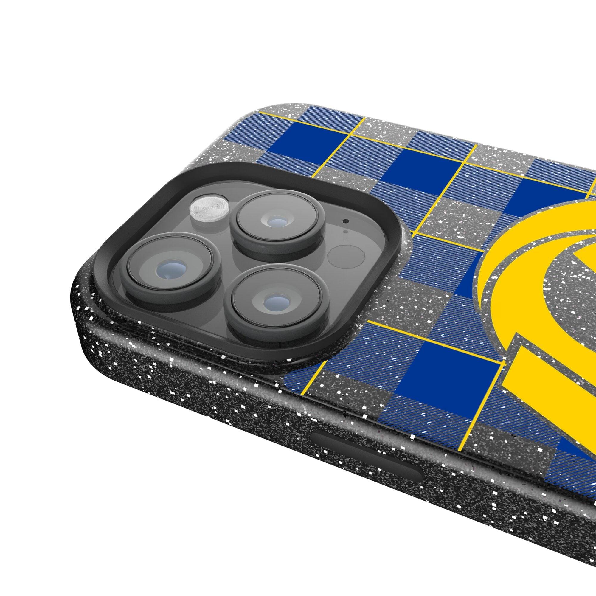 Alt View 2. Keyscaper - Los Angeles Rams Plaid Bling iPhone Case - 14 Pro Max - Black.