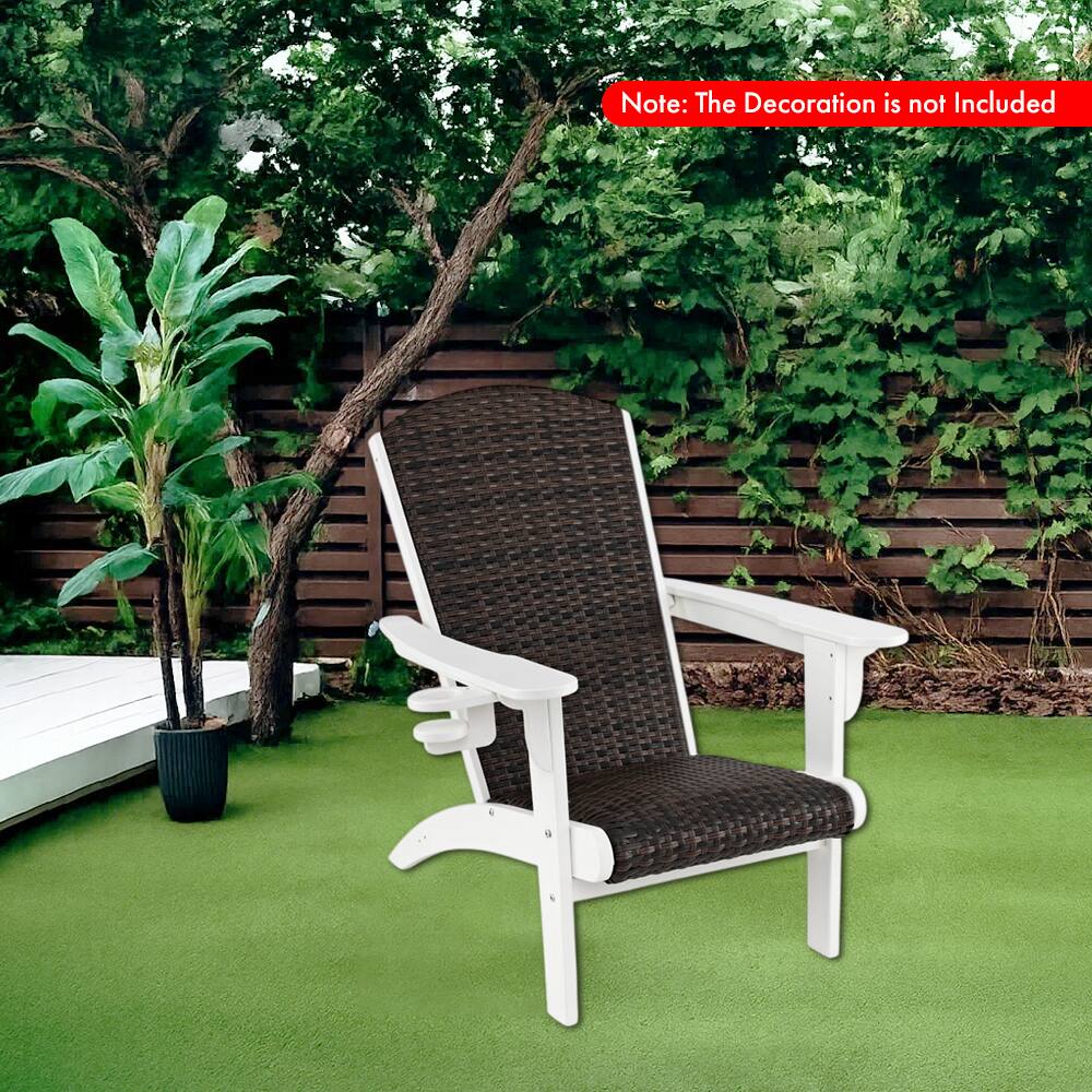 Angle. Hivvago - Outdoor Adirondack Chair with Cushioned Rattan Seat and Concealed Cup Holder - White.