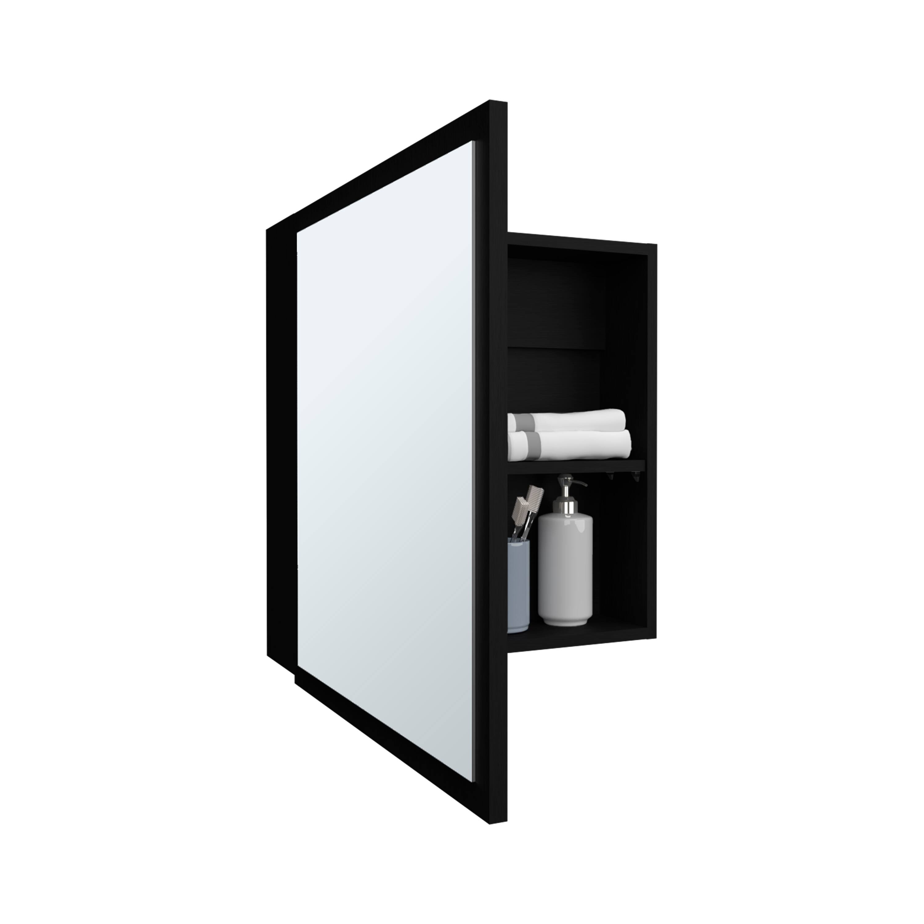 Alt View 1. TuHome - Duma 21.1" H X 19.7" W Mirror Medicine Cabinet, One Door With Four Interior Shelves For Bathroom, Kitchen - Black Wengue.