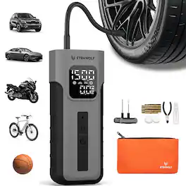 ETENWOLF - Tire Inflator Portable Air Compressor with Tire Repair Kit,1 Min Fast Inflation with Digital Pressure Gauge - Gray