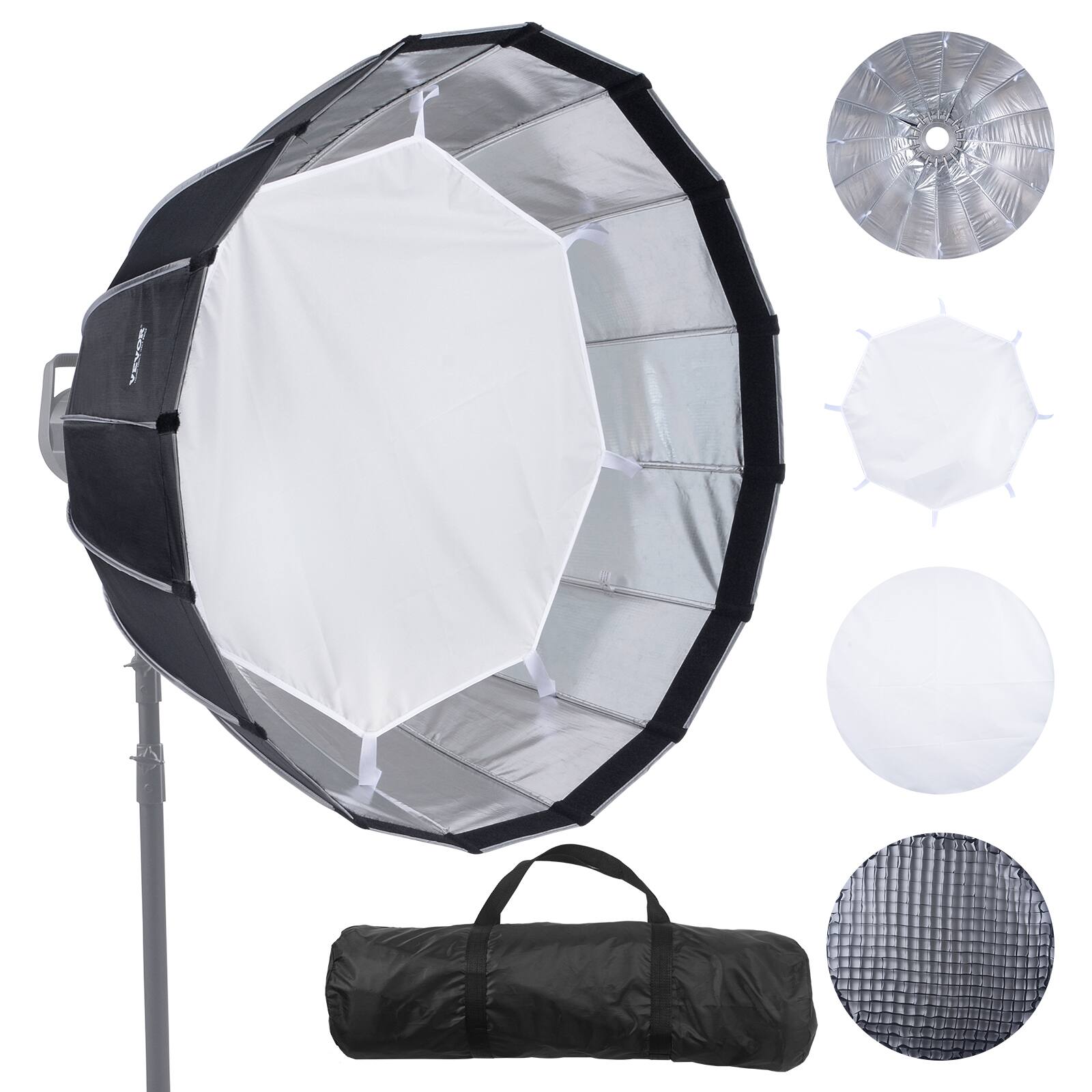 Alt View 5. VEVOR - Parabolic Softbox, 33 in / 850 mm, Quick Release and Quick Fold, Lightweight and Portable, Universal Bowens Mount - Black.