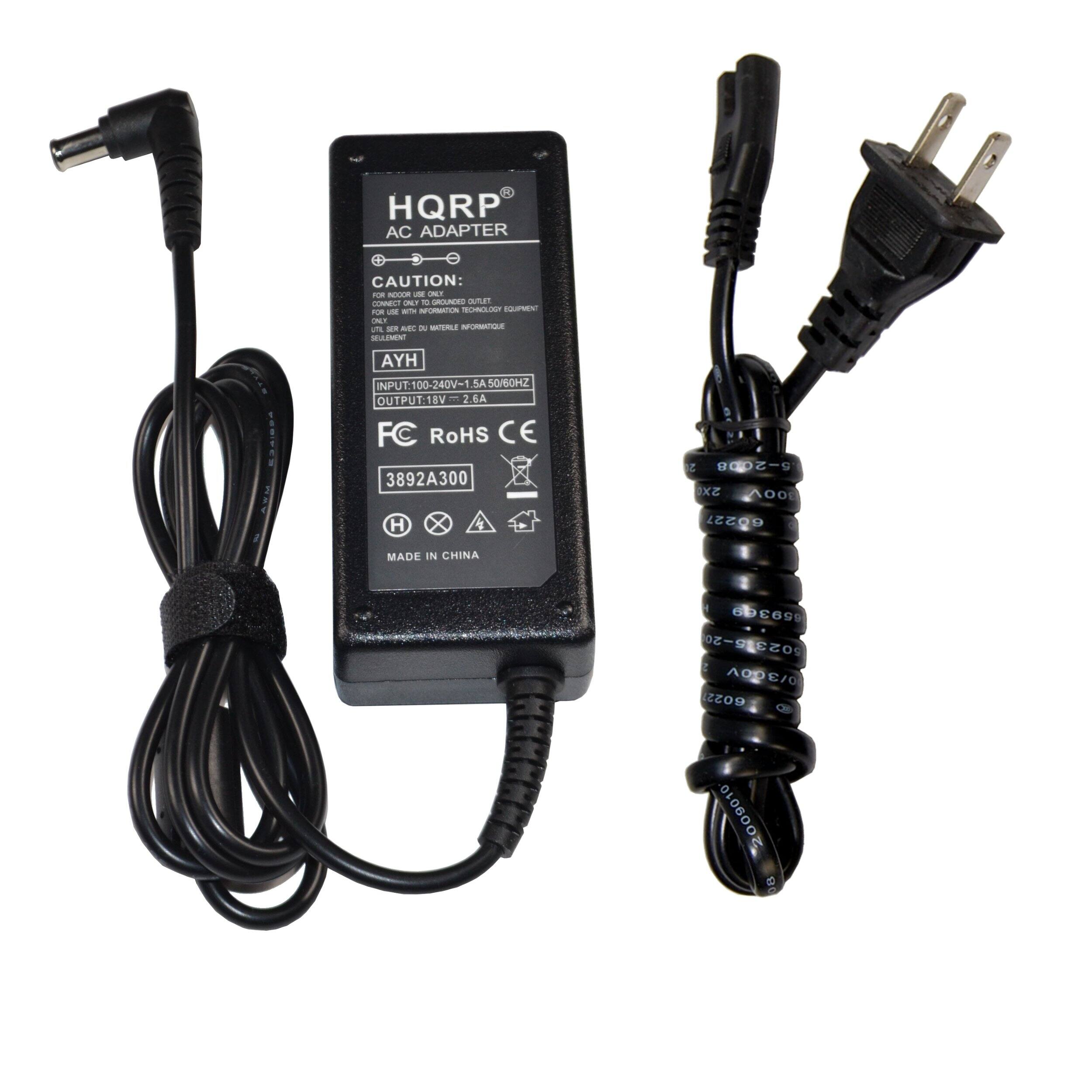 HQRP AC ADAPTER  
CAUTION:  
FOR ROOM USE ONLY OUTLET  
FOR USE WITH INFORMATION TECHNOLOGY EQUIPMENT  
AYH  
INPUT:100-240V~1.5A 50/60HZ  
OUTPUT:18V~2.6A  
FC RoHS CE  
3892A300  
MADE IN CHINA  
DE69e 5602315-20 A0DE/O C/O 60227  
2009010 08