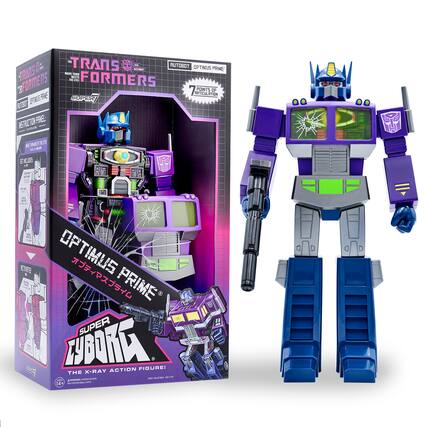 Front. Super7 - Transformers Shattered Glass 11” Super Cyborg Action Figure - Optimus Prime - Purple.