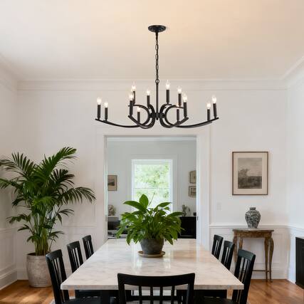 Front. Boyel Living - 12 Light Farmhouse Chandelier Black Metal Chandeliers Light Fixtures Industrial for High Ceiling.