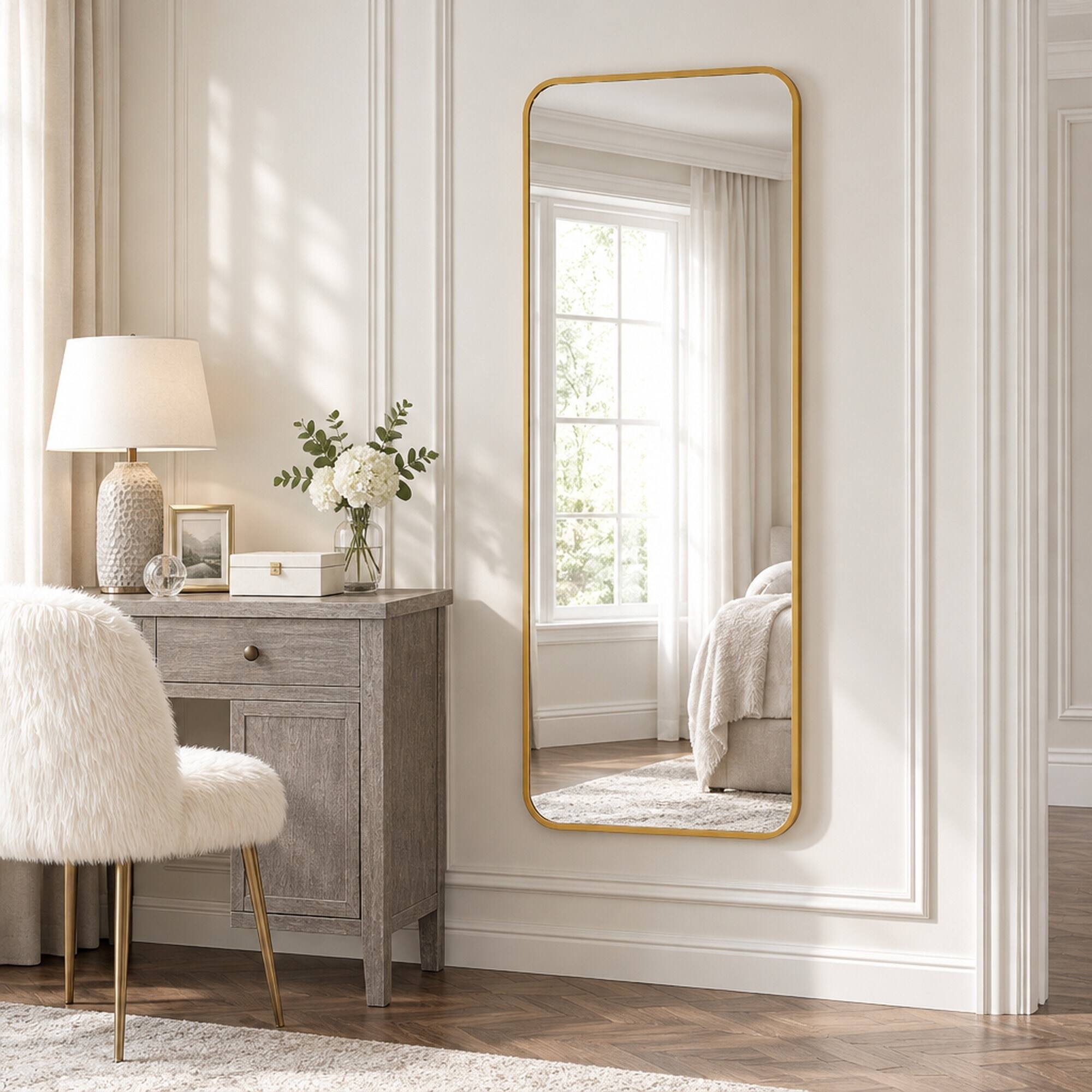 RYHNUYNE 47 x 14 Inch Rectangular Door Mirror, 4mm HD Glass, Gold ...