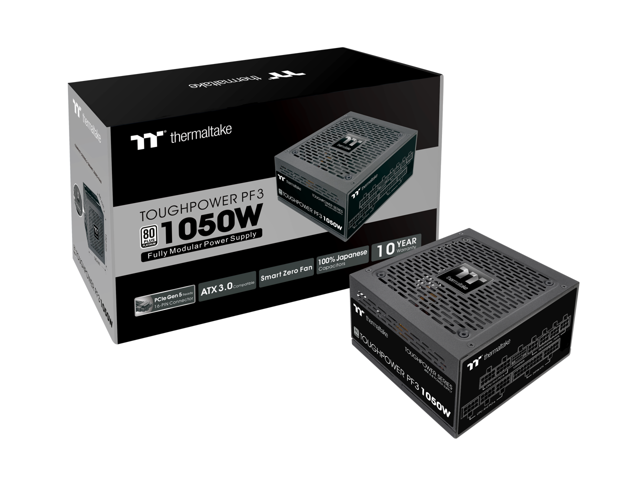 Thermaltake 7" Thermaltake Toughpower PF3 7 80 PLUS 1050W Power Supply 1050W 10 YEAR Fully Modular 100% Japanese Fan Capacitors Smart Zero ATX 3.0 PCIe Gen 5 16-PIN Connector