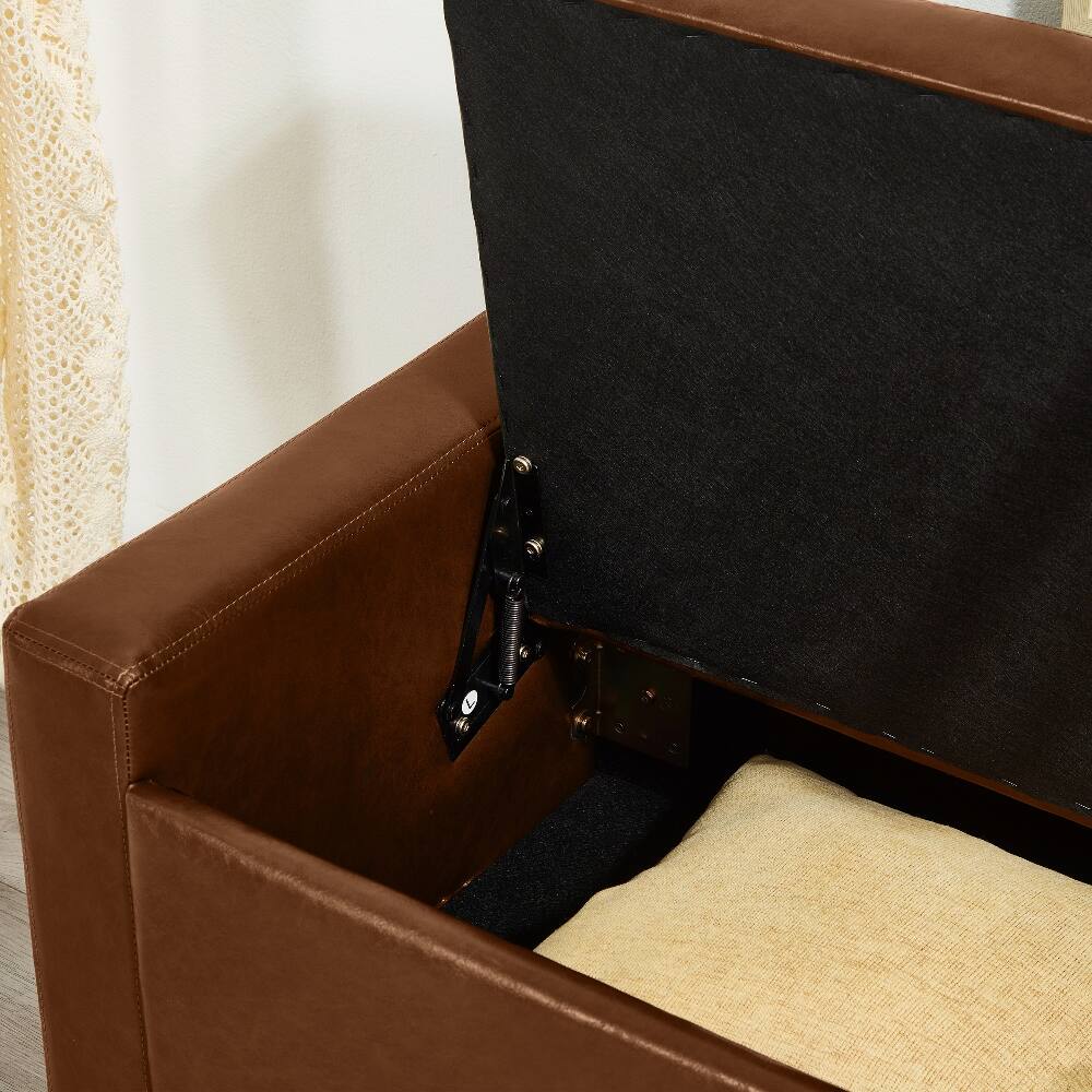 Alt View 4. Ropilly - Ropilly 48 Inch Brown Tufted Faux Leather Storage Ottoman Bench - Brown.