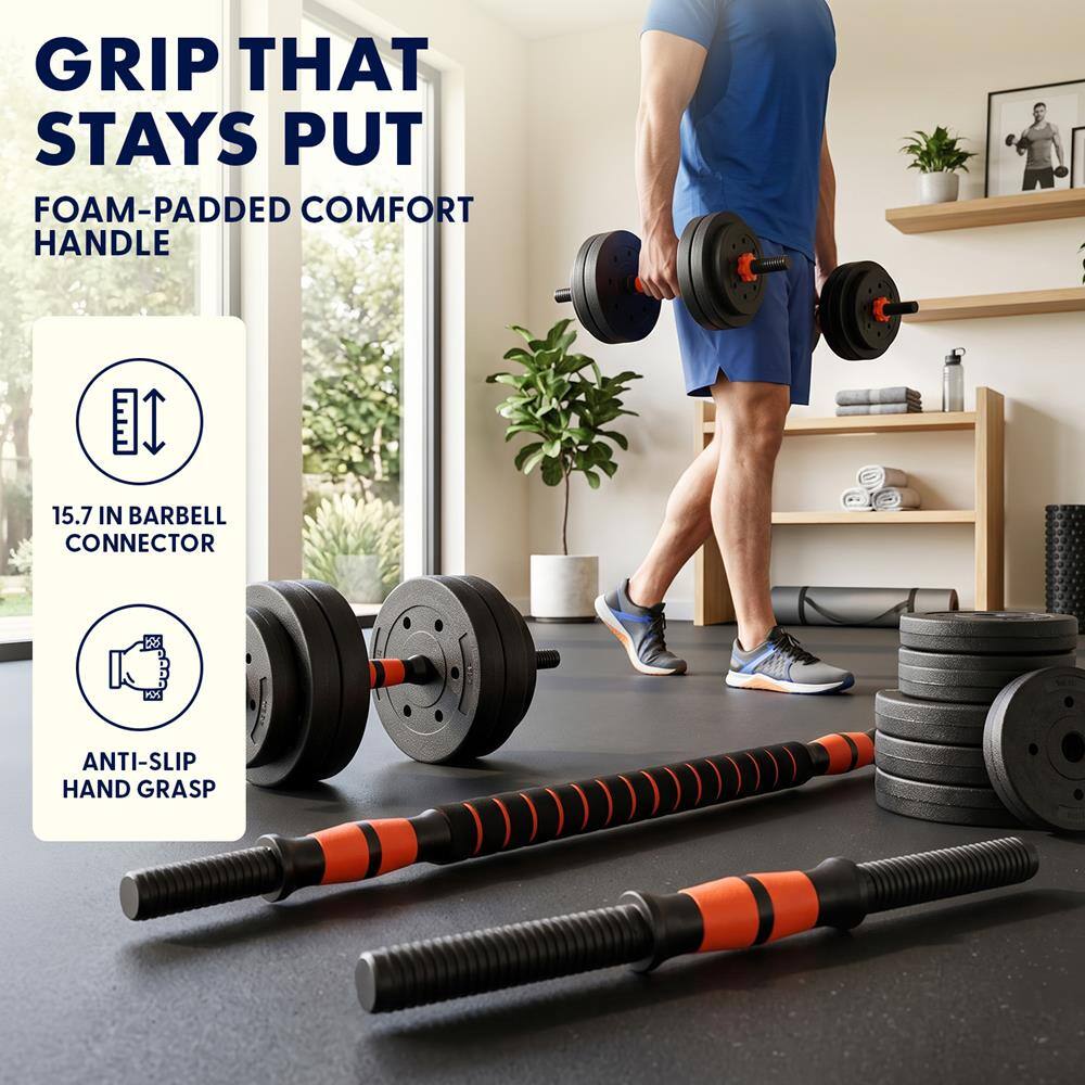 GRIP THAT STAYS PUT  
FOAM-PADDDED COMFORT HANDLE  
15.7 IN BARBELL CONNECTOR  
ANTI-SLIP HAND GRASP