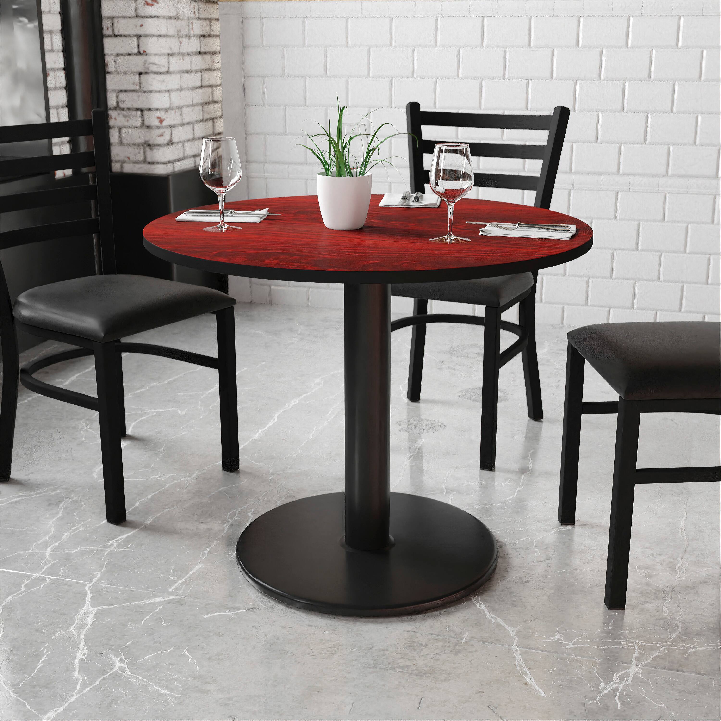 Angle. Flash Furniture - Graniss 36'' Round Mahogany Laminate Table Top with 24'' Round Table Height Base - Brown.
