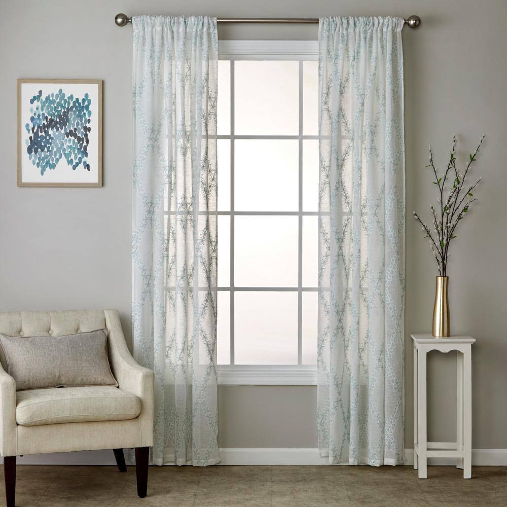 Left. SKL Home - SKL Home By Saturday Knight Ltd Diamond Vine Window Curtain Panel - 52" x 84" White - White.