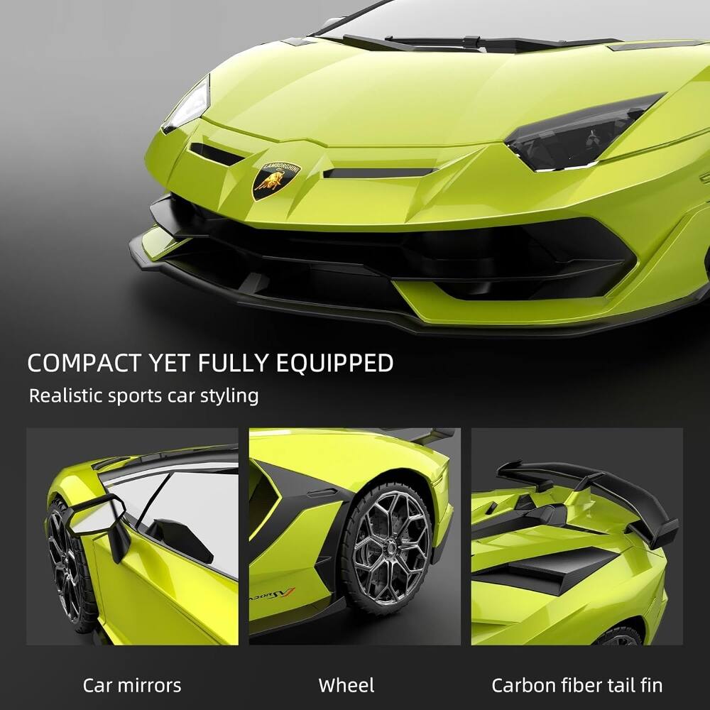 COMPACT YET FULLY EQUIPPED  
Realistic sports car styling  

Car mirrors  
Wheel  
Carbon fiber tail fin
