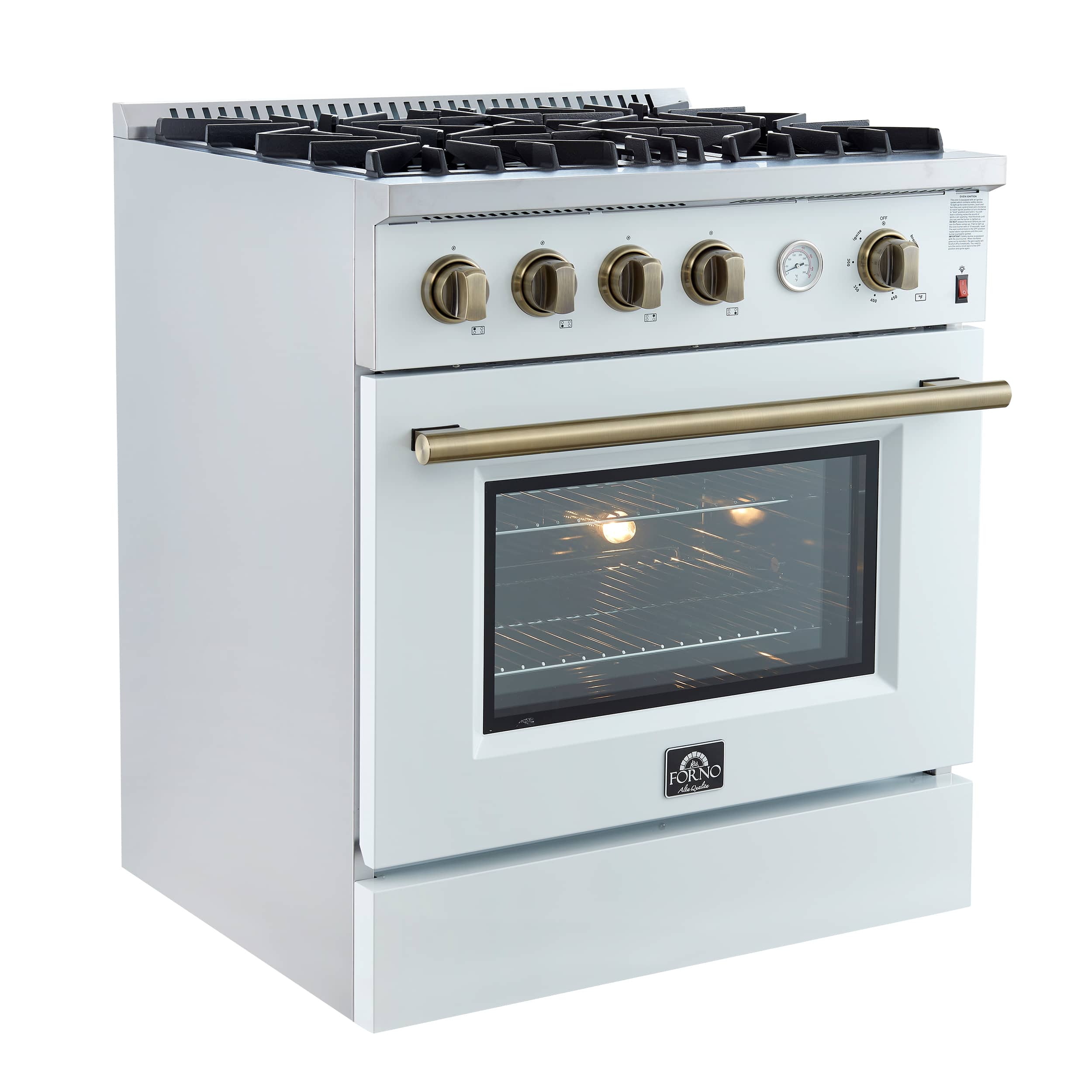 Left. Forno Appliances - Marco 4.32 Cu. Ft. Freestanding Gas Convection Range with Dual Ring Burner - White.