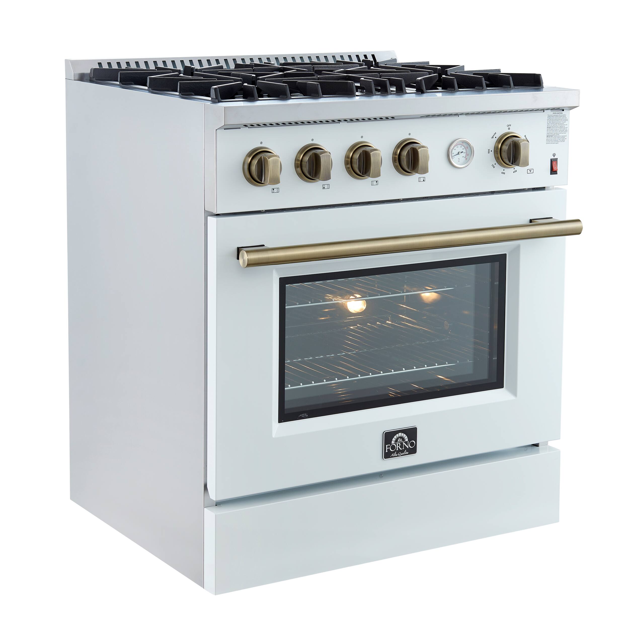 Left. Forno Appliances - Marco 4.32 Cu. Ft. Freestanding Gas Convection Range with Dual Ring Burner - White.