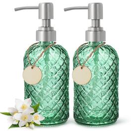 Dapper Styles - Stripe Glass Soap Dispenser With Plastic Pump Liquid Hand Rustproof For Kitchen Bathroom Great Oil Soaps - Green-Stainless Steel Pump
