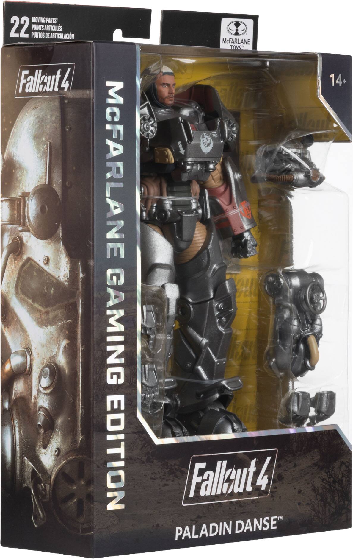 MOVING PARTS!  
22 POINTS ARTICULS DE ARTICULACIÓN  
Falleut 4 McFARLANE GAMING EDITION  
McFARLANE TOYS  
14+  
Fallout 4™  
PALADIN DANSE™