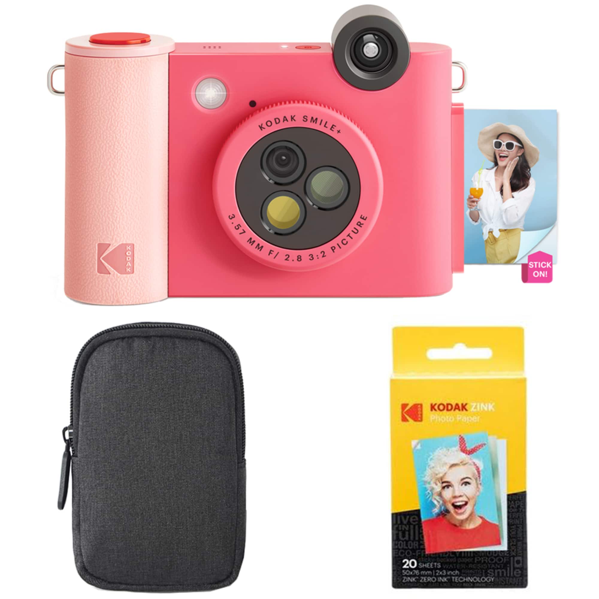 Kodak - Smile+ 10MP Digital Instant Print Camera, Zink Photo Paper & Case Starter Bundle - Fuchsia