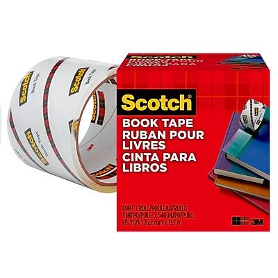 Scotch Book Tape  
Ruban pour Livres  
Cinta para Libros  

1 Roll/Rouleau/Rollo  
3 in/PO/Pulg. x 540 in/PO/Pulg.  
(75 yd/762 mm x 137 m)  

3M
