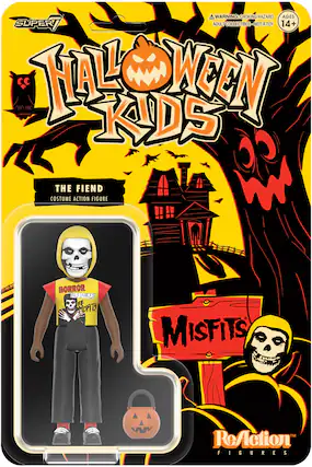 A WARNING: CHOKING HAZARD AGES 14+ ADULT COLLECTIBLE NOT A TOY. "Halloween Kids" The Fiend Costume Action Figure Horror Business Misfits ReAction Figures.