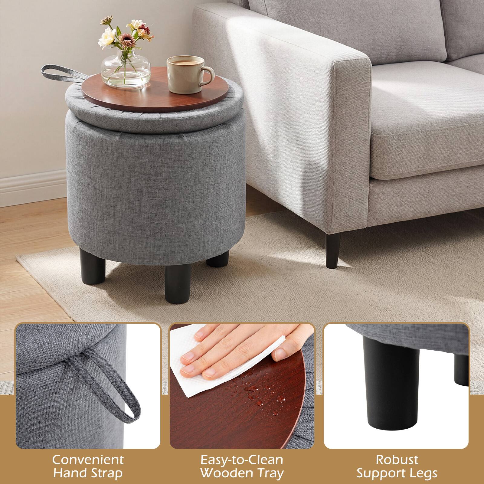 Convenient Hand Strap  
Easy-to-Clean Wooden Tray  
Robust Support Legs