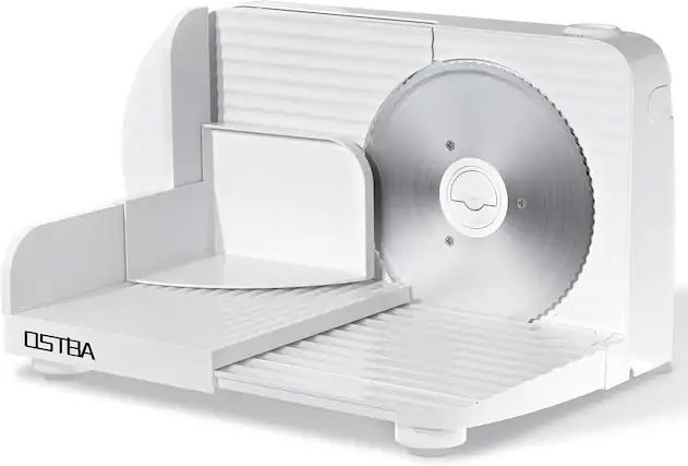 Front. OSTBA - Foldable Electric Food Slicer, Adjustable Thickness 0–15mm, 6.7” Stainless Steel Blade.